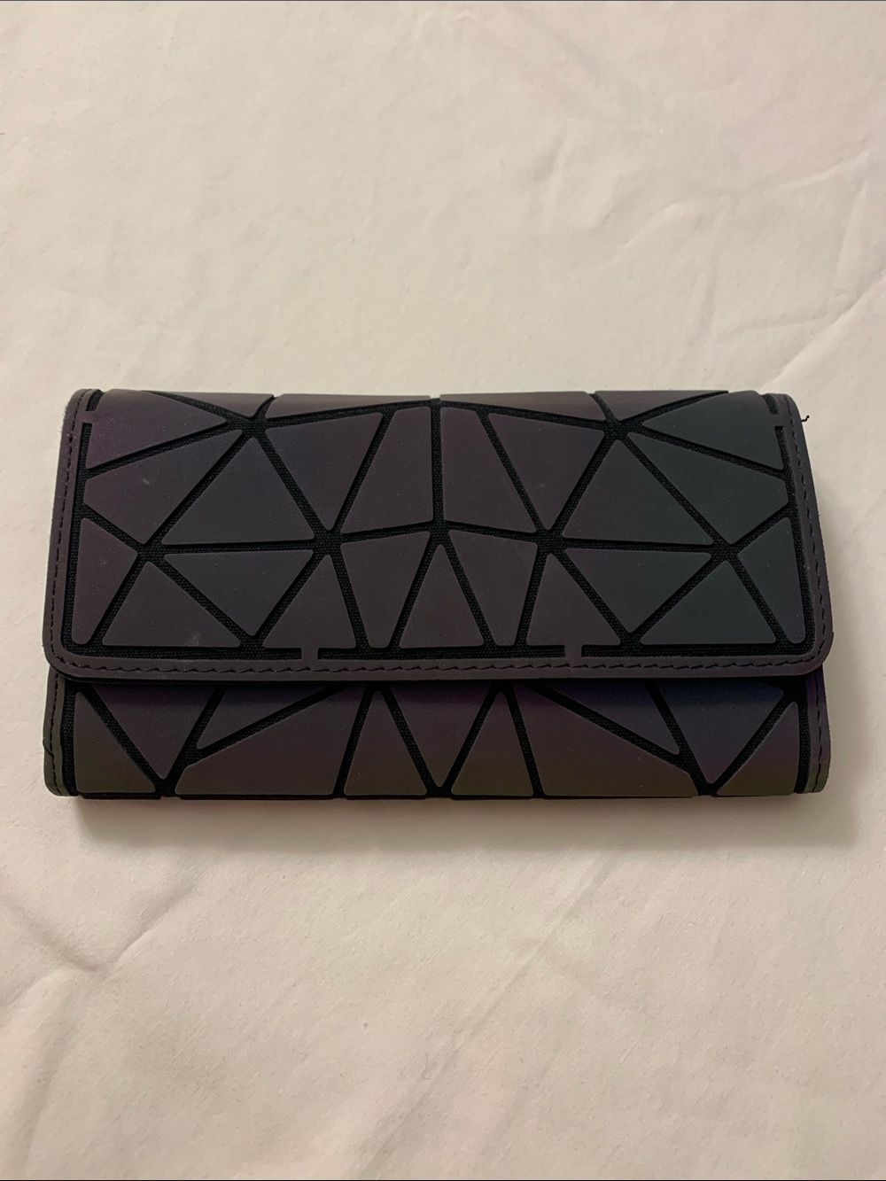 Women's Geometric Tri-Fold Wallet - Purple and Black